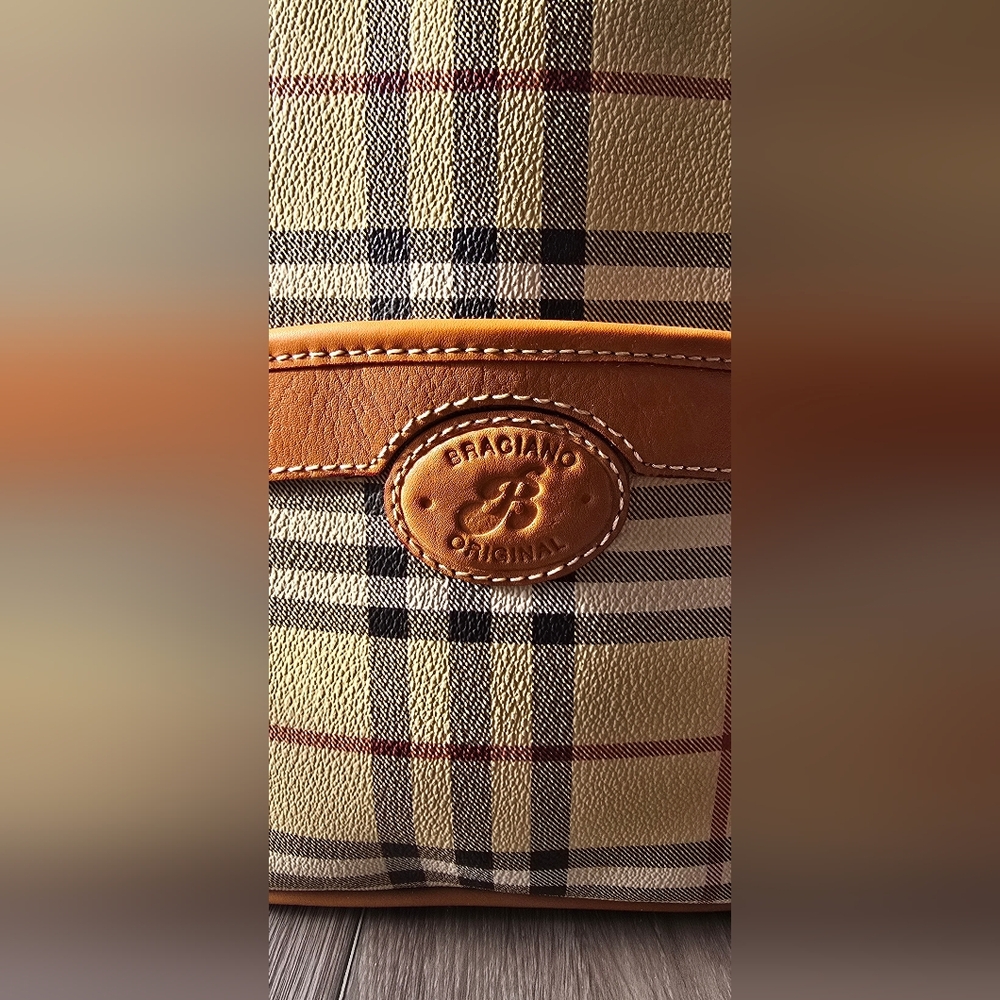Beige Plaid Crossbody Bag – Braciano Leather Trim British-Inspired Preppy Style - Picture 3 of 13